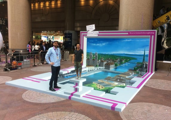 3-D Floor- and Wall painting :  Hong-Kong for Zurich meets Hong-Kong
