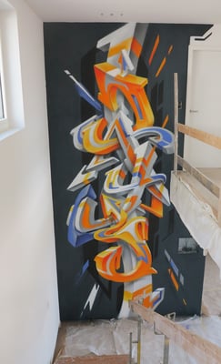 Graffiti-Art in einem Neubau Einfamilienhaus in Bedingen. 5.5 m x 2.6 m.