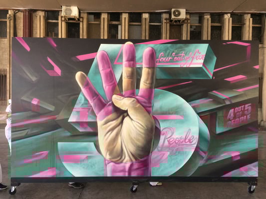 Spray can on wood, 420 cm x 240 cm. For Valencia Kommunikation