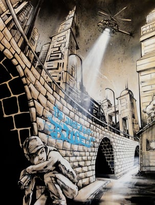 "Just a bit blue" -Bild 2011. Mischtechnik auf Holz, 140 cm x 90 cm