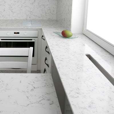 Engineered quartz worktop and windowsill in one piece