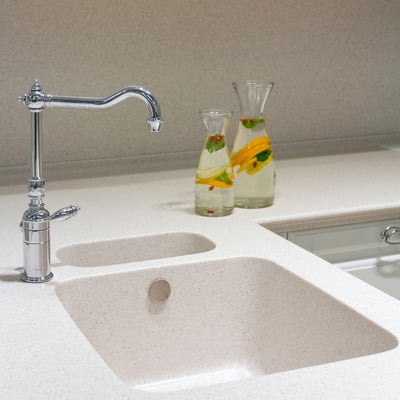Acrylic solid surface cuntertop with integrated two-section sink 