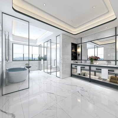 White marble floor in the bathroom 