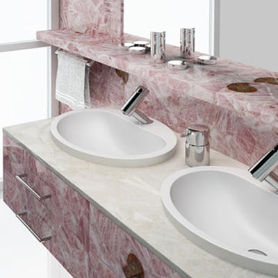 Pink quartzite vanity