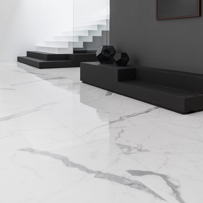 White marble floor with thin grey veins