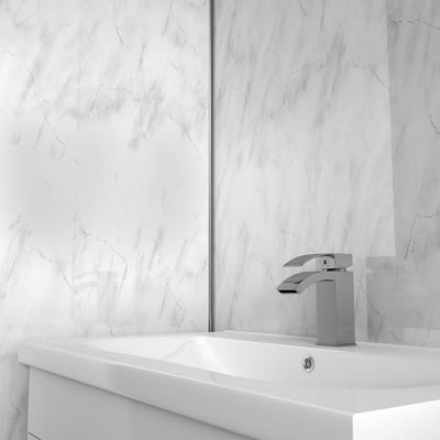 White marble bathroom wall