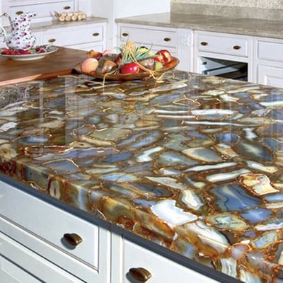Kitchen island with exotic stone countertop
