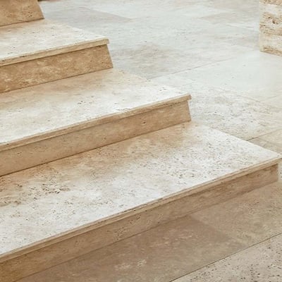Stairs made from travertine slabs