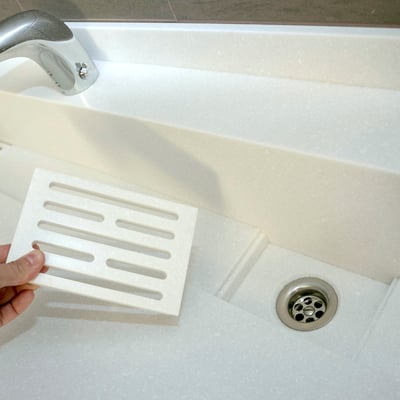 Acrylic solid surface washbasin from Corian Glacier White / fabricator: Gforma