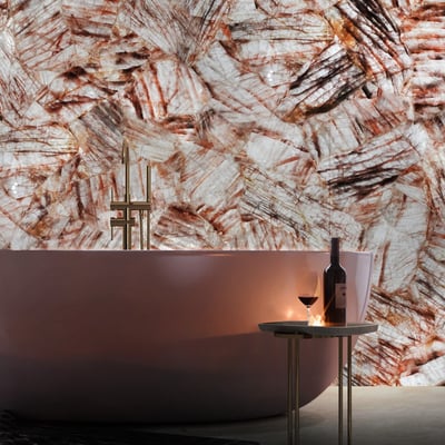 Luxurious bathroom wall fabricated from hematoid quartz - Maer Charme precious stones