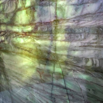 Translucent green, blue and yellow colored quartzite 