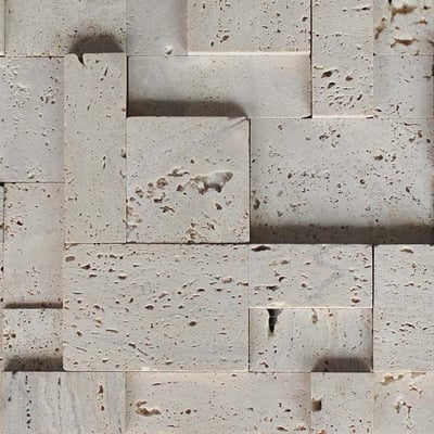 Travertine bricks in the building facade