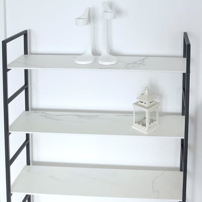 Serving cart with ceramic shelves