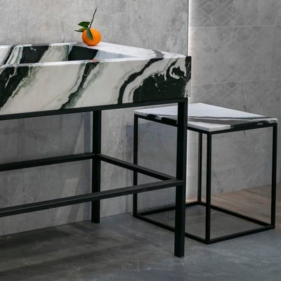 Vanity from Panda White marble on metal legs