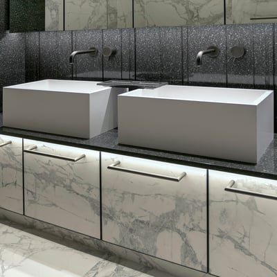 Bathroom cabinet drawer facades in ceramic 