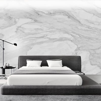 Decorative white and grey marble wall in the bedroom 