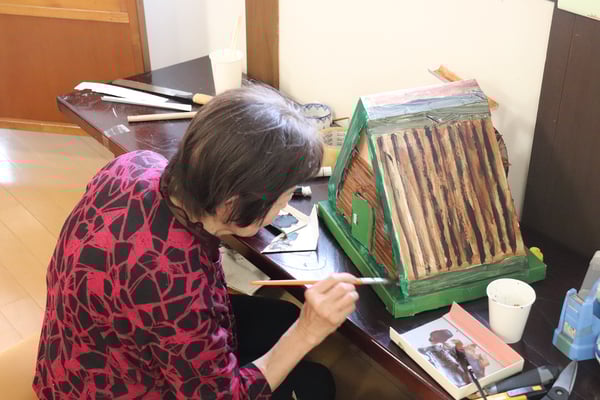 水車小屋に着彩