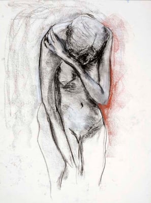 1985 #81,  fusain et sanguine sur papier, 45 x 61 cm. - Charcoal and red chalk on paper, 18 x 24  