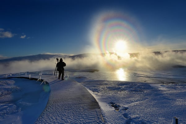 Sonnenaufgang über dem Geothermalgebiet Hveravellir
