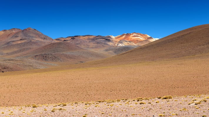 Farblich interessante Oxydationen in den Bergen zwischen den Termas des Polques und dem Geysirfeld Sol de Mañana