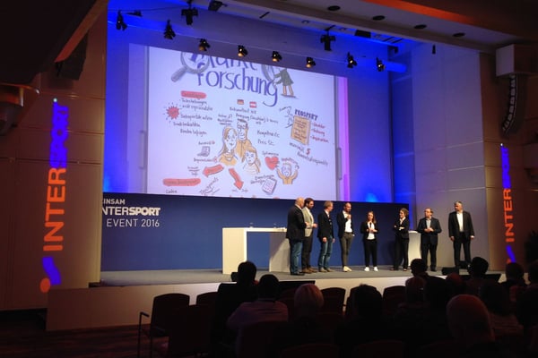 Mehrtägiges Graphic Recording für die Konferenz Gemeinsam Intersport. Jahresabschluss Event für Partner in Deutschland, Österreich, Schweiz (Sabine