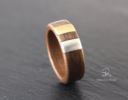 Holzring Silber Gold