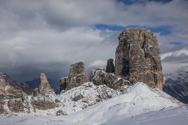 Nach einem kurzen Schneeschauer lacht uns auch an den Cinque Torri die Sonne