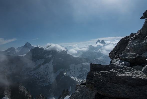 Dent Blanche, Dents de Bertol, Täschhorn, Alphubel, Allalinhorn, Tête de Valpelline, Matterhorn und Dent d`Hérens
