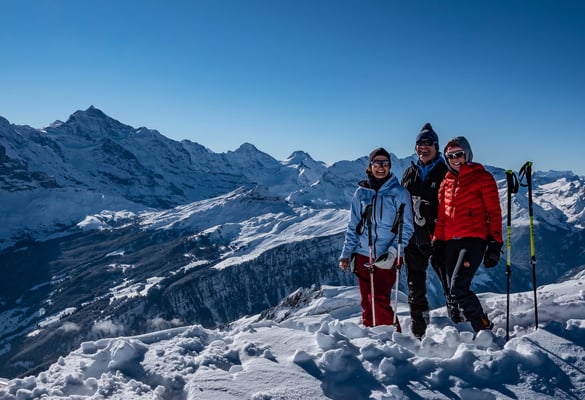 Eine Strahlegruppe mit Jungfrau, Grosshorn, Breithorn und Tschingelhorn. Rechts aussen der Wildstrubel