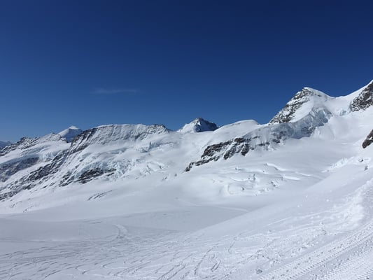Aletschhorn, Kranzberg, Gletscherhorn, Louwihorn und Rottalhorn bilden eine wunderschöne Skyline an diesem prächtigen Tag