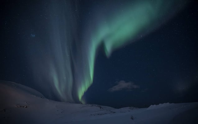 Und nochmals erleben wir ein Nordlichtspektakel und dank eines Insidertipps gelangen wir auf diese von Störlichtern verschonte Anhöhe