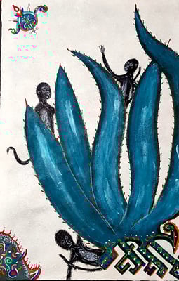 Mono Araña Mayahuel-Alebrije 60x40 cm, acrylique sur papier amate, 2018. Prix 250 €