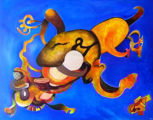 Acotlaça en Azrak (Consolarse en azul / être consolé en bleu) 146x114 cm, 2010, acrylique sur lin. 2010