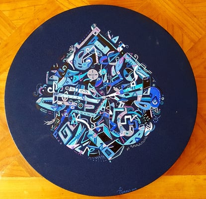 "Mētztli" (Luna/Lune en Náhuatl) 40 cm ∅, acrylique sur toile, 2019.