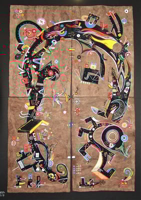 " Toccare" 80x118 cm (4 amates réunis, 40x60 cm), acrylique sur amate, 2017.