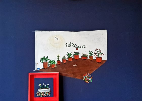 La Luz y Las Flores (73x100 et 20x20 cm) Acrylique sur toile et sur bois, 2019.