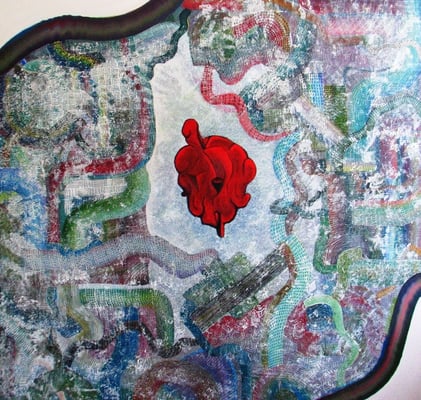 Une arithmétique du Plaisir, 100x100 cm, 2010, technique mixte (trapping) sur toile.