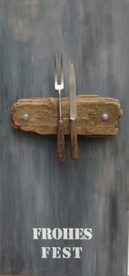 "Frohes Fest" - Materialmix auf Holz - 40 x 85 - 2009