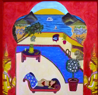Thaivilla, 40 x 40 cm, Acryl auf Leinwand