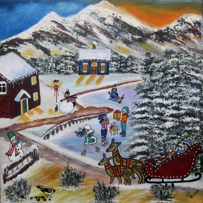 Winterdorf, 40 x 40 cm, Acryl auf leinwand