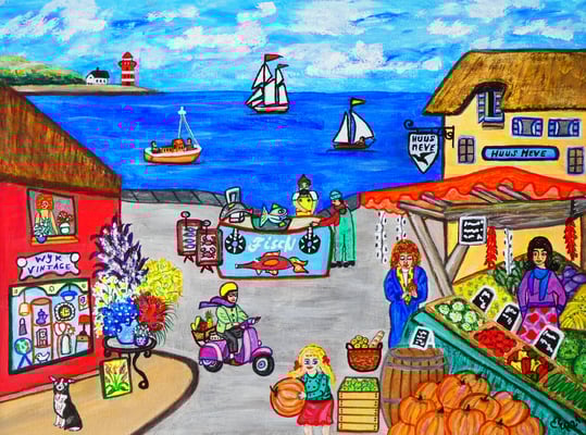 Wochenmarkt auf der Insel, 40 x 30 cm, Acryl auf Leinwand