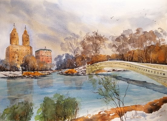 New York, Central Park mit Bow Bridge, 40 x 30 cm