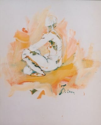 Weiblicher Akt Profil sitzend | Acryl auf Karton | 2000 | 90x72cm