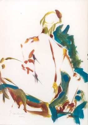 Männlicher Rückenakt, sitzend | Acryl auf Karton | 2000 | 90x72cm