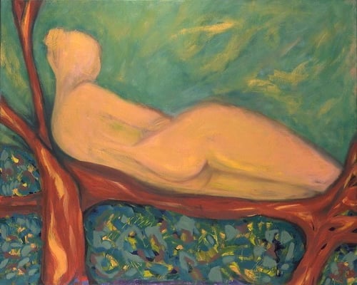 Dame auf rotem Bett | Öl auf Leinwand | 2006 | 100x80cm