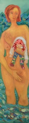 Badende mit Puppe | Öl auf Leinwand | 2006 | 40x120cm