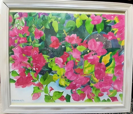 "Así son las Veraneras". ACUARELA HORIZONTAL. Ejemplo de Enmarcado (No incluido en el precio). Tamaño: 23.25plgx18.5plg(60 cm(ancho x 47 cm alto). Precio: 295.00 usd