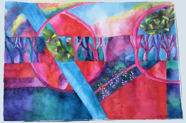 "El Poder de la Acuarela". ACUARELA GRAN FORMATO. Composición de formas y colores. Tamaño: 20.5plgsx29.4plgs (74.8cm ancho x 52cm alto). Precio: 250.00 usd