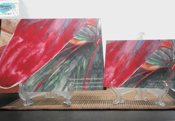 Modelo: "Encuentro-Madreselva", reproducción de diseño de hojas de una planta local, que poseen un tono rosado con notas rojizas, llamado “Madreselva”, en 2 Tamaños disponibles: 8.5x11 y 5x7.        