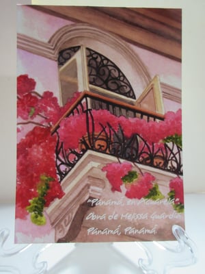 "Balcón de Hierro con Veraneras" reproducción en formato chico, tamaño 5X7 pulgadas.